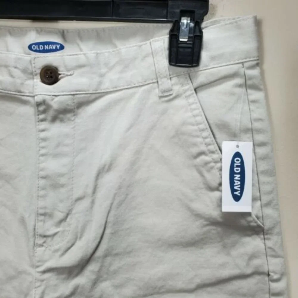 Old Navy tan beige khaki bermuda shorts girls sz 14 Plus zip fly flat adj‎ waist